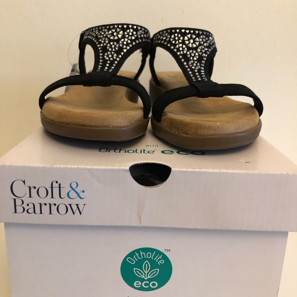 CROFT & BARROW Ortholite Comfort Womens Sandals Black & Diamanté Size 5 Wide New - Picture 2 of 11
